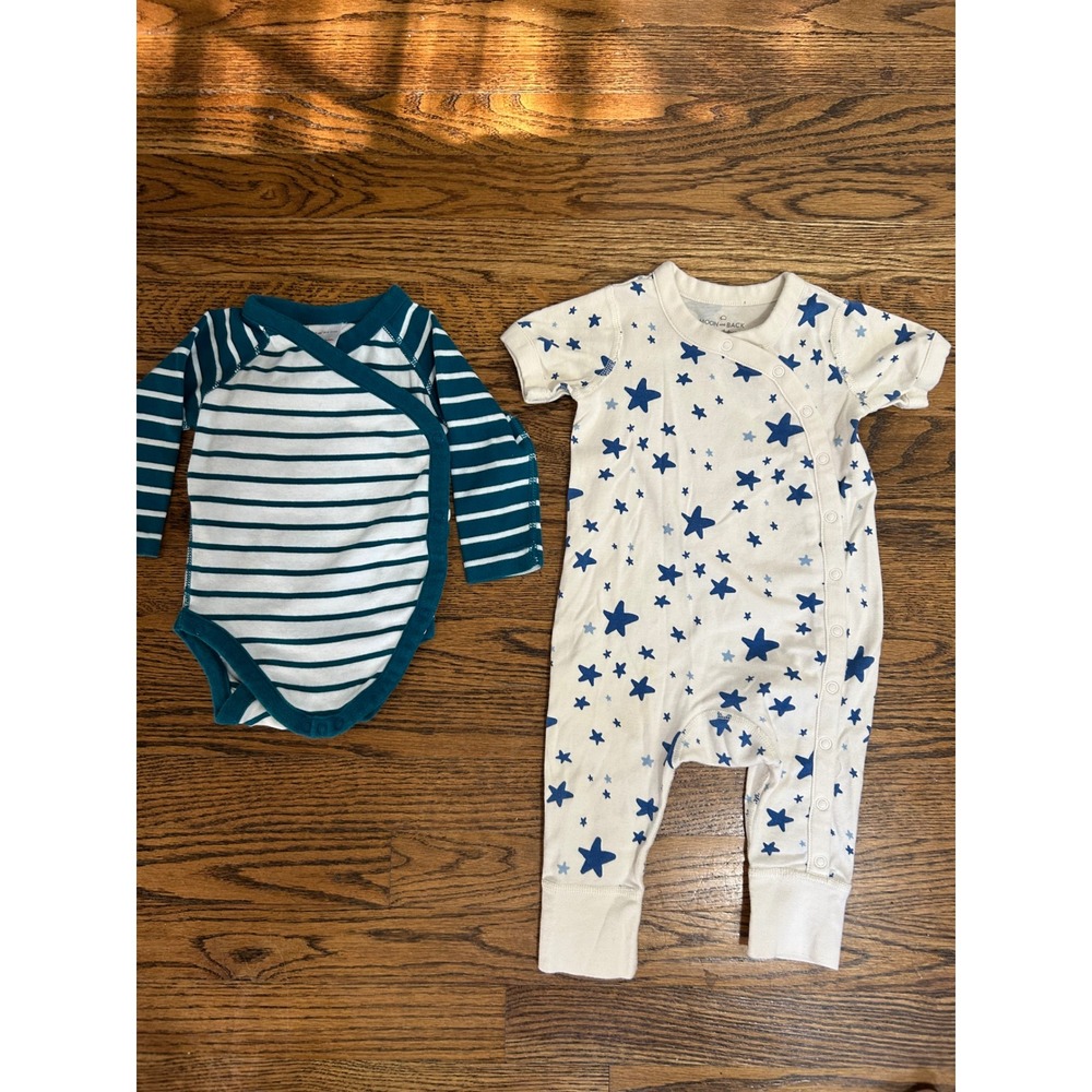 Hanna Andersson Moon and Back Baby 6-12M Organic Cotton Romper  Onesie Lot Set